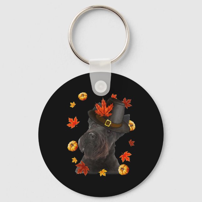 Scottish Terrier Dog Pilgrim Hat Fall Happy Thanks Keychain (Front)