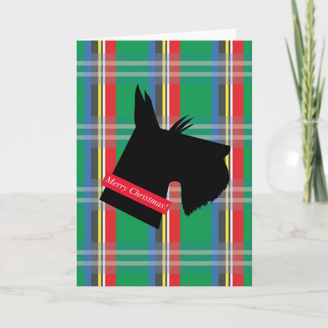 Scottish Terrier Dog Plaid Christmas Card (Front)
