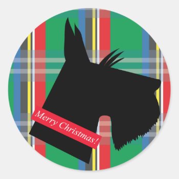 Scottish Terrier Dog Plaid Christmas Sticker by mazarakes at Zazzle