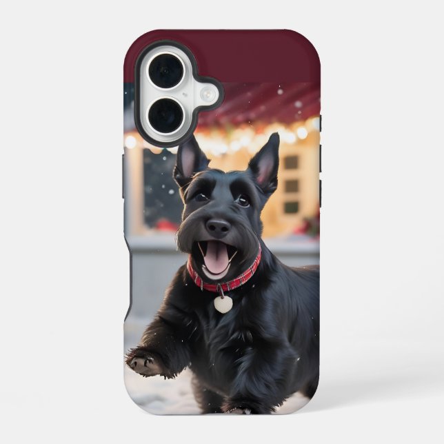 Scottish Terrier Dog Playing Christmas Snow iPhone Case (Back)