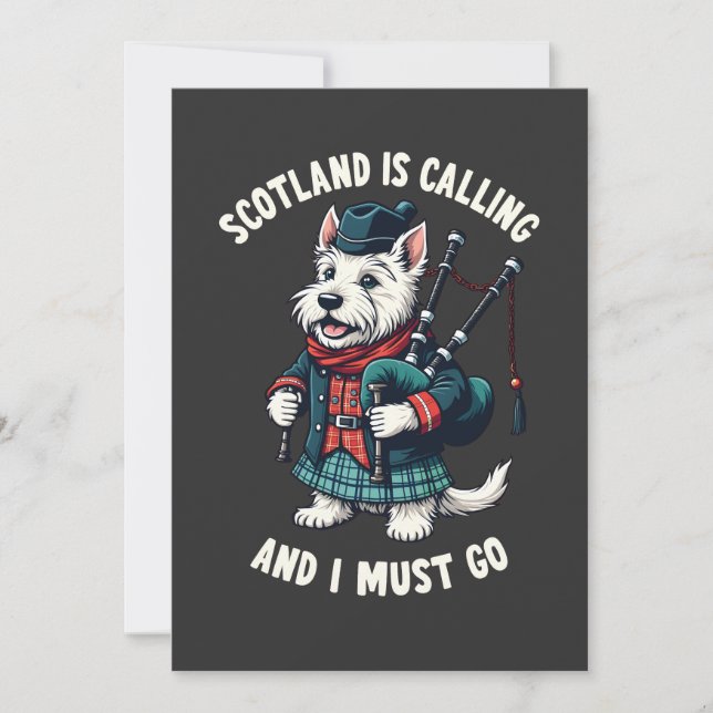 Scottish Terrier Dog Scotland Is Calling & I Must  Invitation (Front)