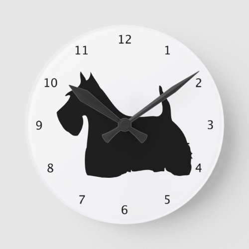 Scottish Terrier dog scottie black silhouette Round Clock