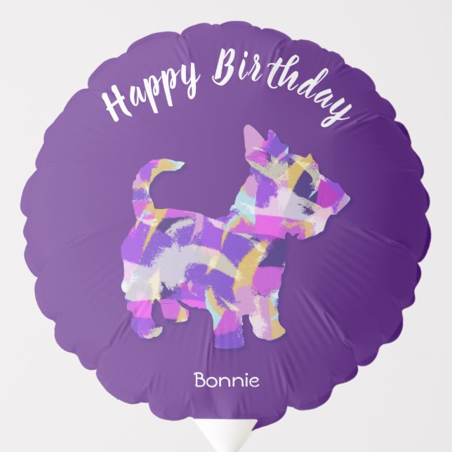 Scottish Terrier Dog Silhouette Cute Purple PY&B Balloon (Front)