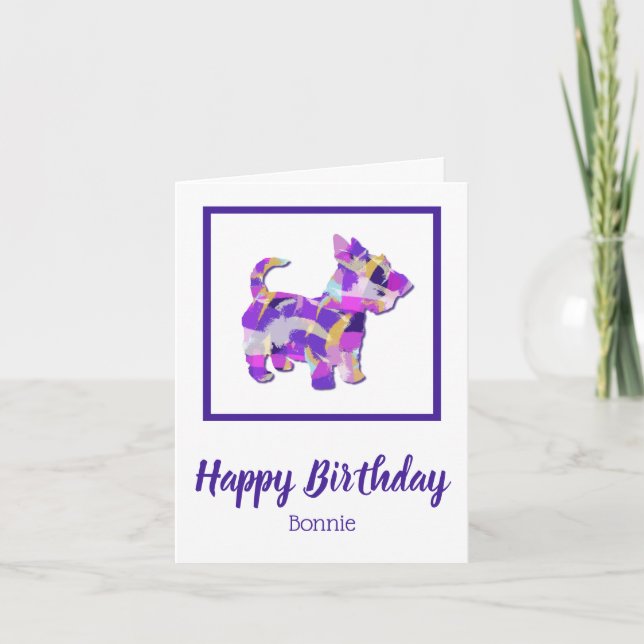 Scottish Terrier Dog Silhouette Cute Purple PY&B Card (Front)