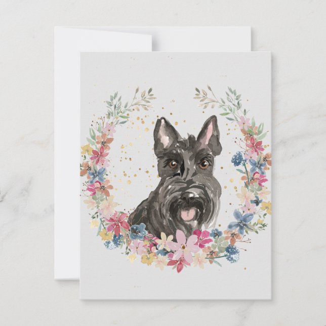 Scottish Terrier Dog Spring Flowers Monogram Note Card (Front)