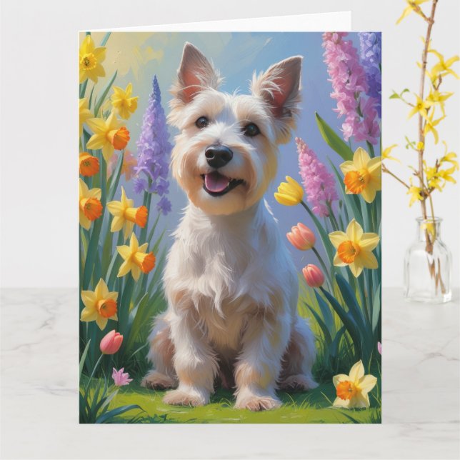 Scottish Terrier Dog Spring Flowers Painting Card (Yellow Flower)