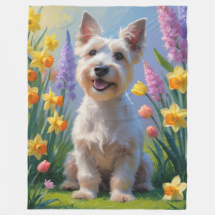 Scottish Terrier Dog Spring Flowers Painting Fleece Blanket
