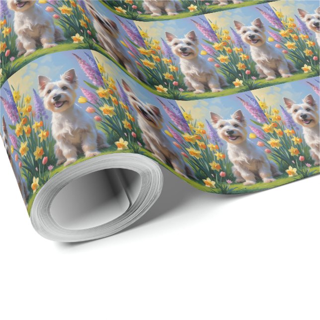 Scottish Terrier Dog Spring Flowers Painting Wrapping Paper (Roll Corner)