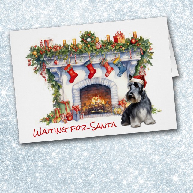 Scottish Terrier Dog Wait for Santa Fireplace Cards (Creator Uploaded)