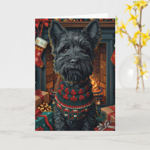Scottish Terrier Dog With Christmas Gifts Card