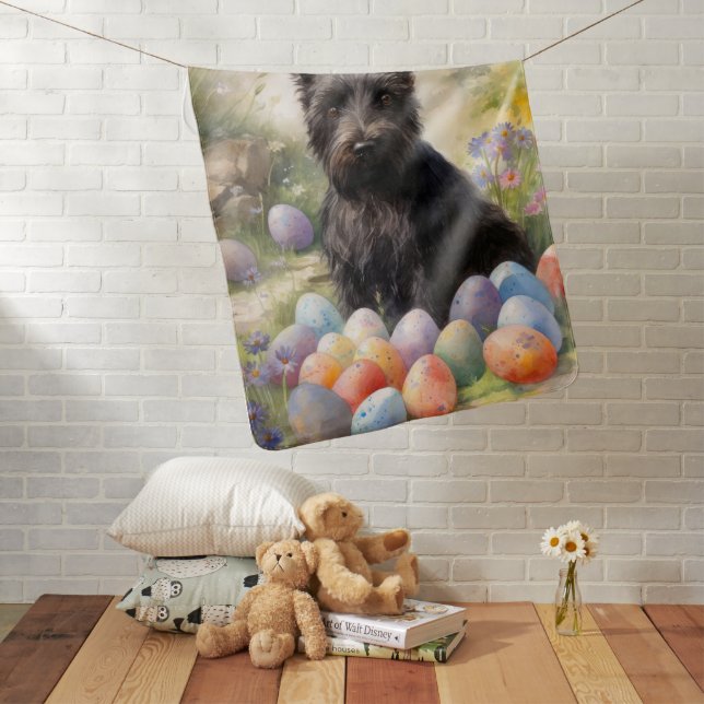 Scottish Terrier Dog with Easter Eggs Holiday Baby Blanket (In Situ)