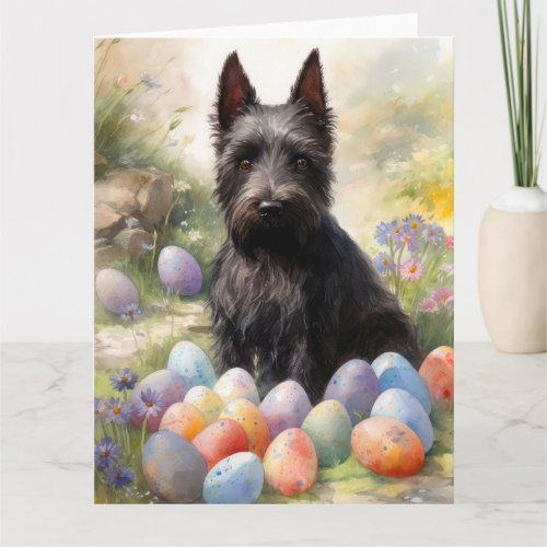 Scottish Terrier Dog with Easter Eggs Holiday Card