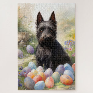 Scottish Terrier Dog with Easter Eggs Holiday Jigsaw Puzzle