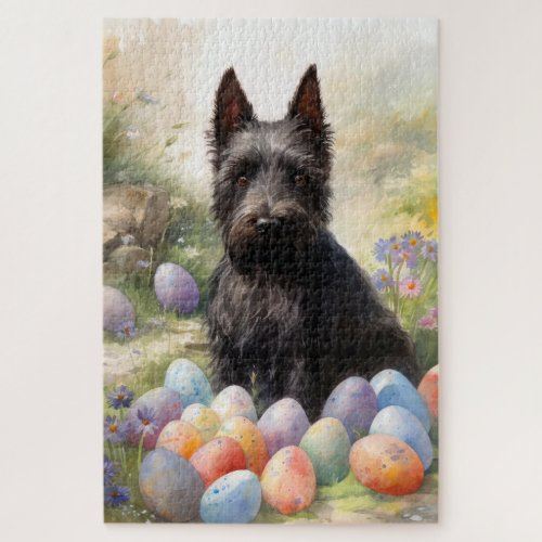 Scottish Terrier Dog with Easter Eggs Holiday Jigsaw Puzzle