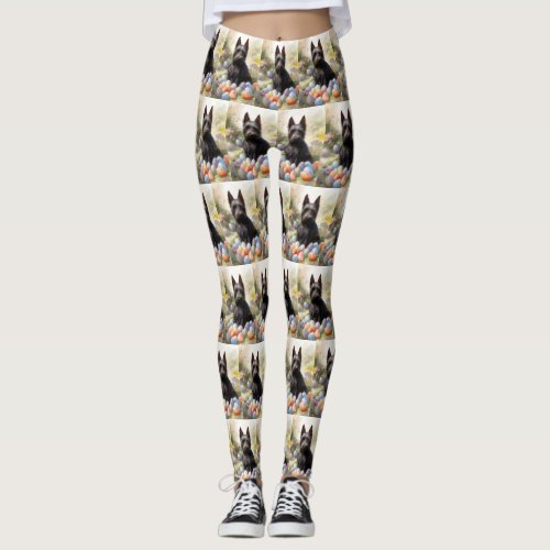 Scottish Terrier Dog with Easter Eggs Holiday Leggings