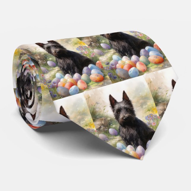 Scottish Terrier Dog with Easter Eggs Holiday Neck Tie (Rolled)