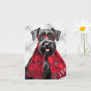 Scottish Terrier Dog with Gray Plaid Monogrammed Card