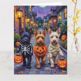 Scottish Terrier Dogs in Halloween Costumes Card