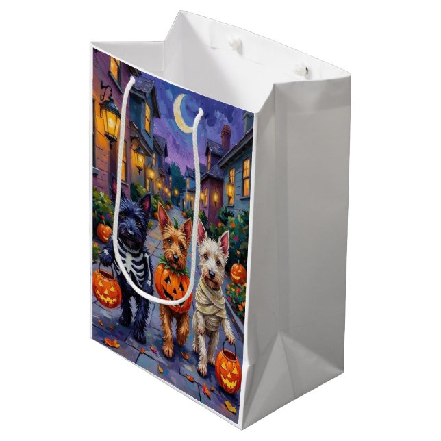 Scottish Terrier Dogs in Halloween Costumes Medium Gift Bag (Front Angled)