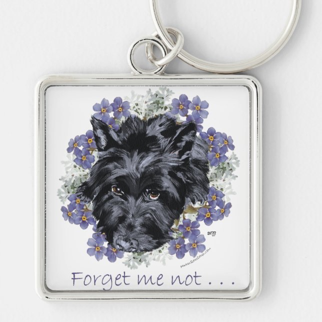 Scottish Terrier Forget-Me-Not Keychain (Front)