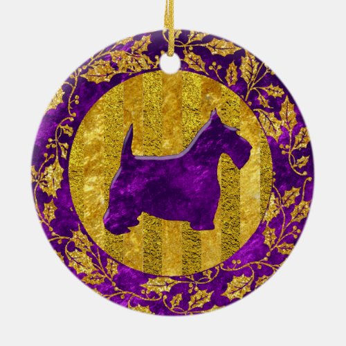 Scottish Terrier Gold Purple Ceramic Ornament