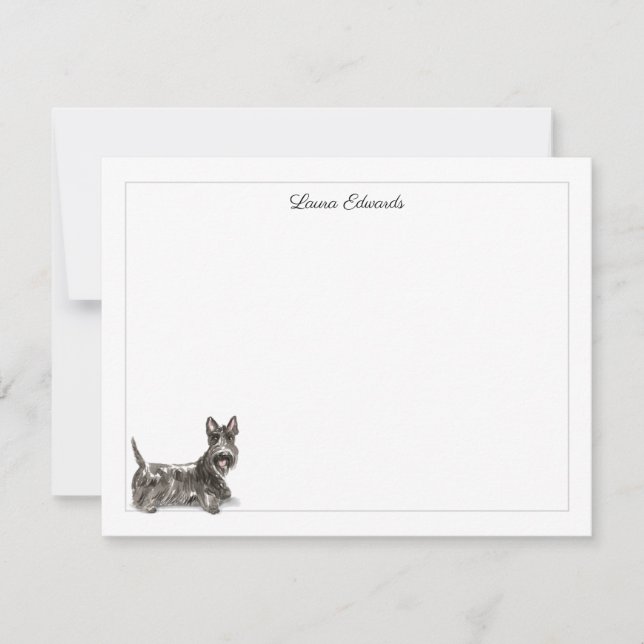 Scottish Terrier Gray Border Personalized Note Card (Front)