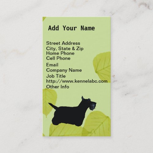 Scottish Terrier Green Leaves Design Business Cards