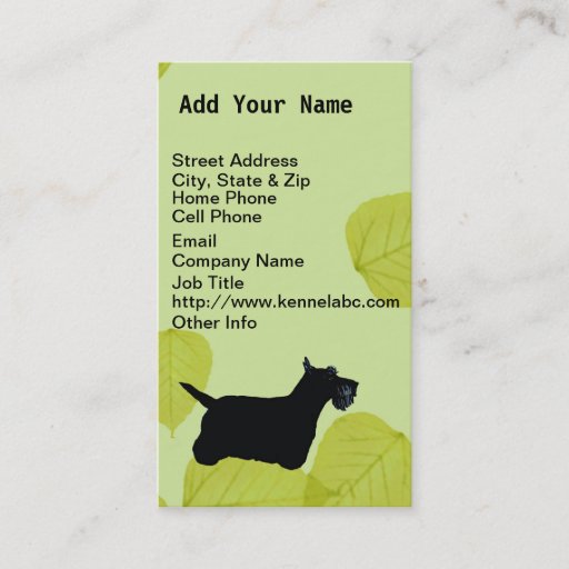 Customizable Scottish Terrier Green Leaves Design Business Cards
