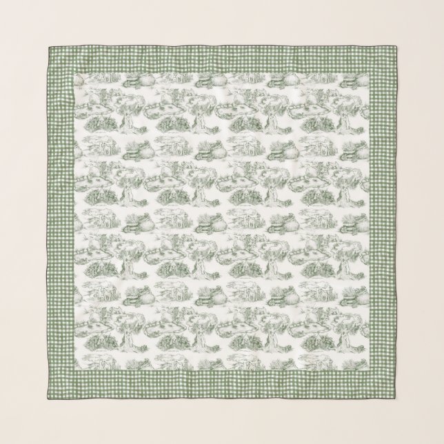 SCOTTISH Terrier Green Toile & Gingham Scarf (Front)