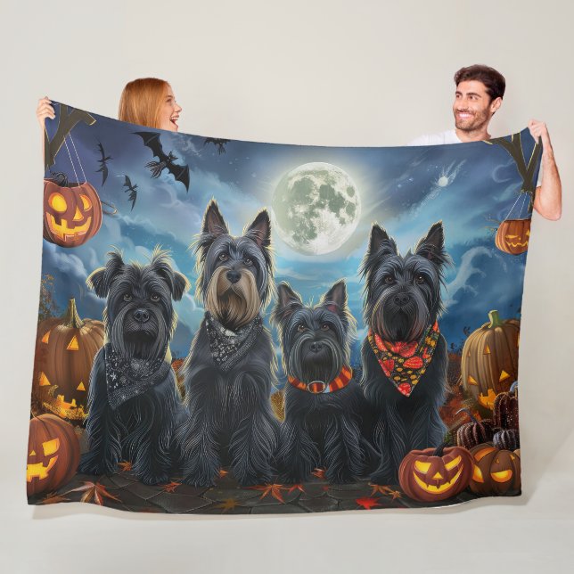 Scottish Terrier Halloween Spooky Fleece Blanket (In Situ)