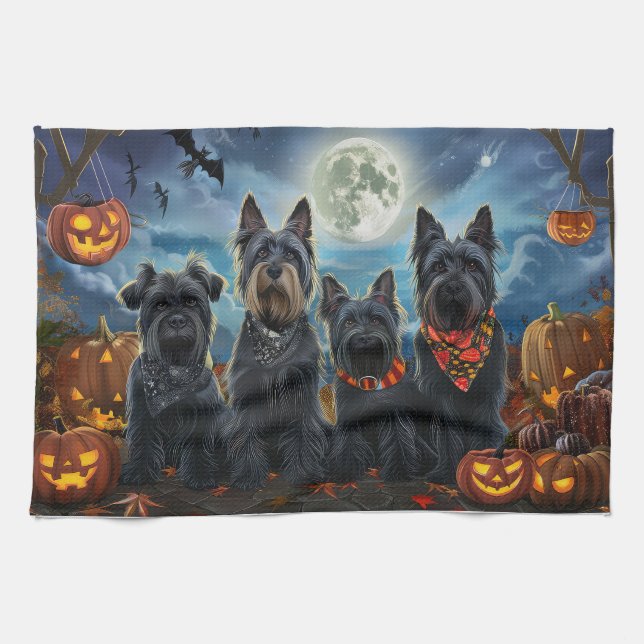 Scottish Terrier Halloween Spooky Kitchen Towel (Horizontal)