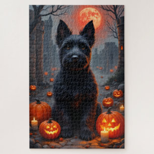 Scottish Terrier Haunted Castle Halloween Portrait Jigsaw Puzzle
