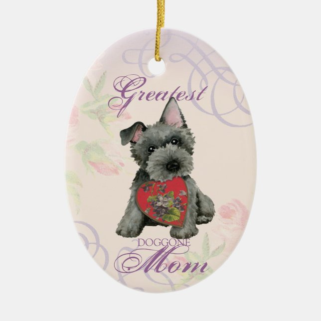 Scottish Terrier Heart Mom Ceramic Ornament (Front)