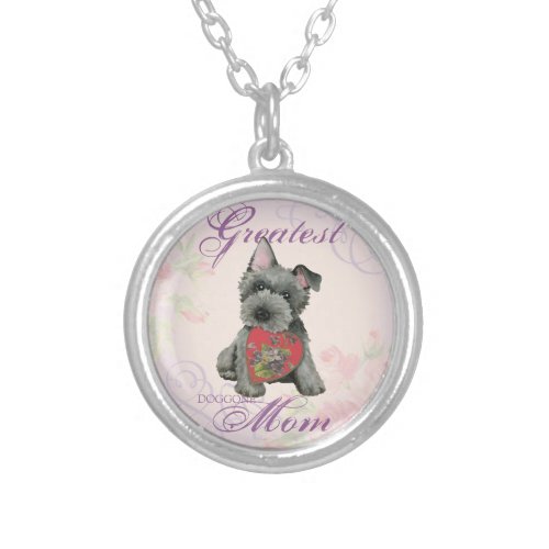 Scottish Terrier Heart Mom Silver Plated Necklace