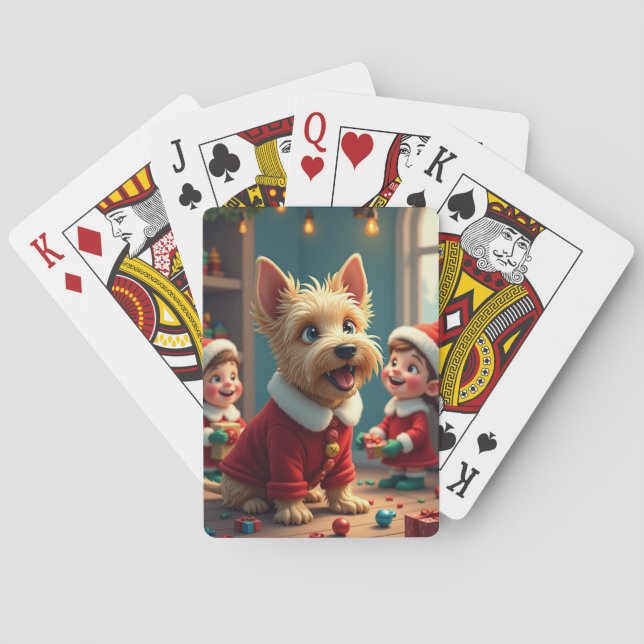 Scottish Terrier Helping Santa’s Elves Christmas Poker Cards (Back)