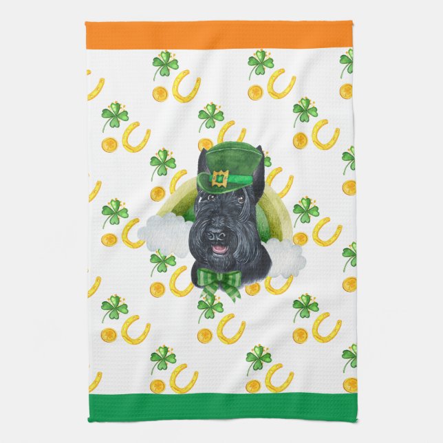 Scottish Terrier Holiday Home Decor St Patrick Day Kitchen Towel (Vertical)
