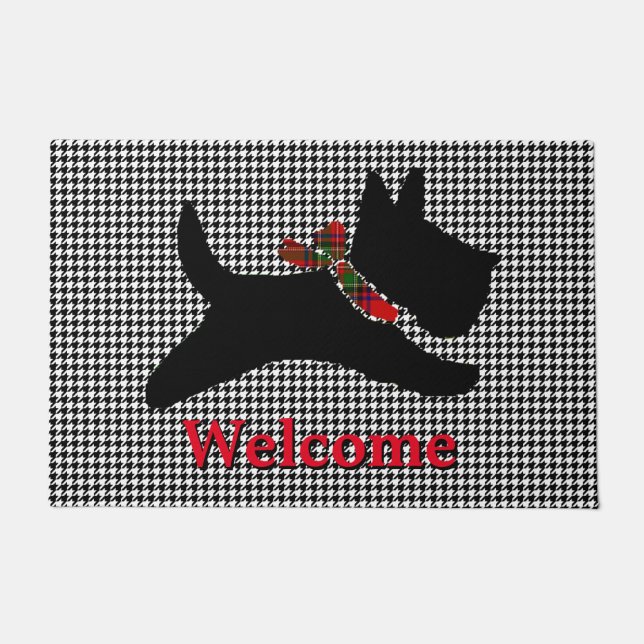 Scottish Terrier Houndstooth Personalize Doormat (Front)