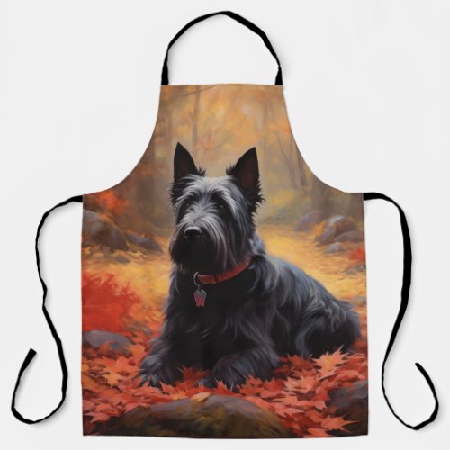 Scottish Terrier in Autumn Leaves Fall Inspire  Apron