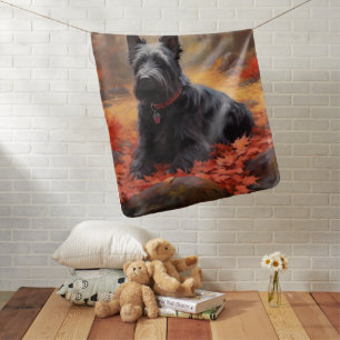 Scottish Terrier in Autumn Leaves Fall Inspire Baby Blanket