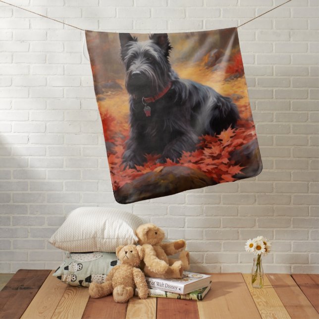 Scottish Terrier in Autumn Leaves Fall Inspire  Baby Blanket (In Situ)