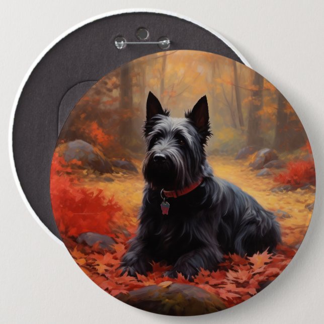Scottish Terrier in Autumn Leaves Fall Inspire  Button (Front & Back)