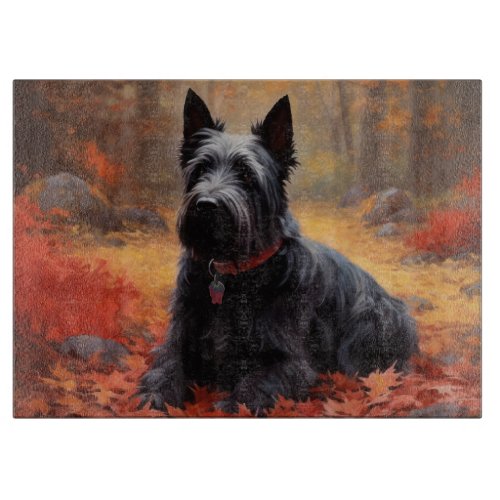 Scottish Terrier in Autumn Leaves Fall Inspire  Cutting Board