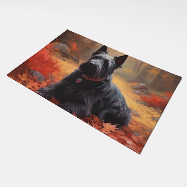 Scottish Terrier in Autumn Leaves Fall Inspire  Doormat (Angled)