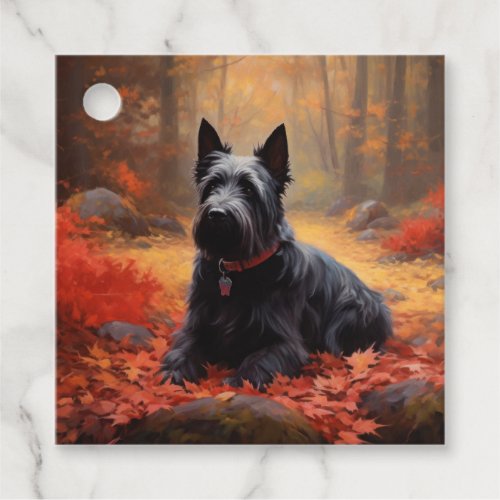 Scottish Terrier in Autumn Leaves Fall Inspire  Favor Tags