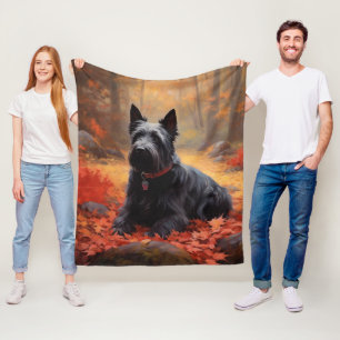 Scottish Terrier in Autumn Leaves Fall Inspire  Fleece Blanket