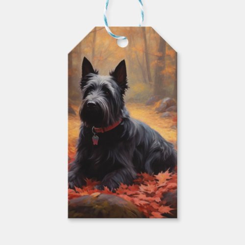 Scottish Terrier in Autumn Leaves Fall Inspire  Gift Tags