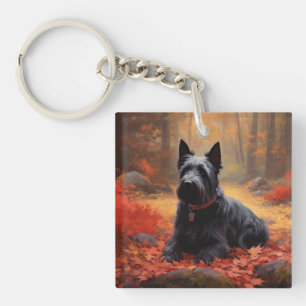 Scottish Terrier in Autumn Leaves Fall Inspire Keychain