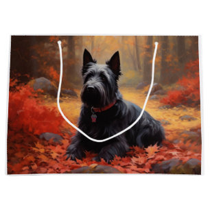 Scottish Terrier in Autumn Leaves Fall Inspire Large Gift Bag