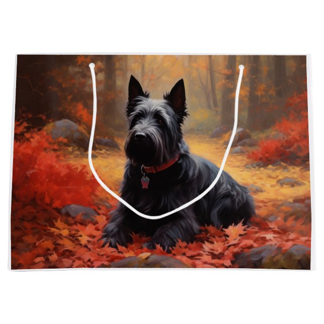 Scottish Terrier in Autumn Leaves Fall Inspire  Large Gift Bag (Front)