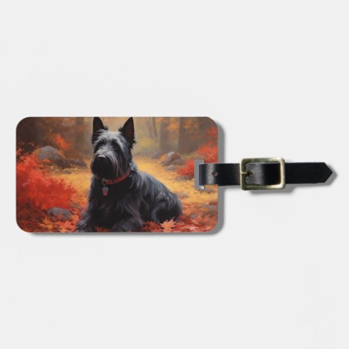 Scottish Terrier in Autumn Leaves Fall Inspire  Luggage Tag